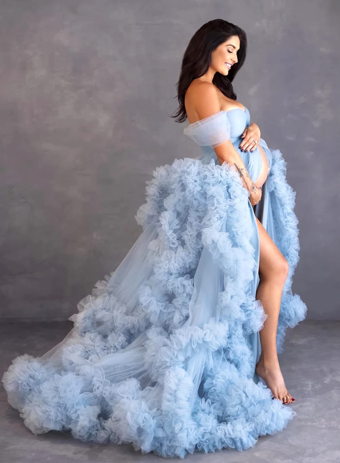 Puffy Ruffles Tulle Robe Maternity Dress
