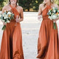 A line Halter Copper Bridesmaid Dress VMB44