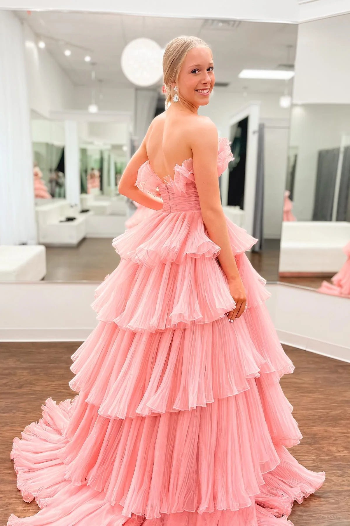 Off-the-Shoulder Ruffle Layers Tulle Prom Dress VMP144