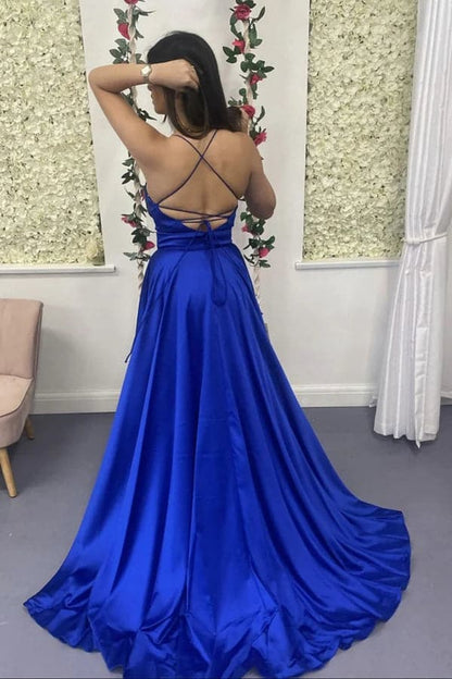 Royal Blue Split Prom Dress