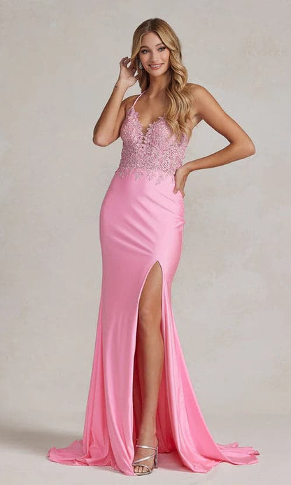 Pink Prom Dress with Lace Bodice VMP56