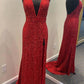 Backless Red Sequins Prom Gown With Slit VMP96