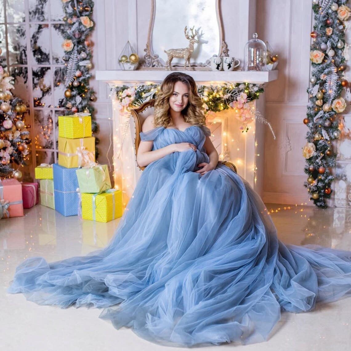 dusty blue maternity dress