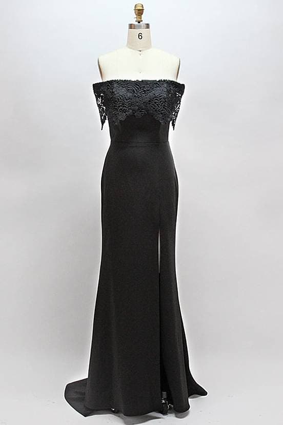 Black Lace Bridesmaid Dress with Slit VMB68