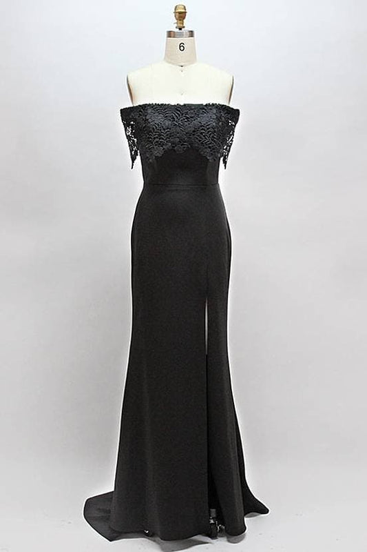 Robe de demoiselle d'honneur en dentelle noire avec fente VMB68
