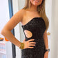 Black One Shoulder Cap Sleeve Sequined Long Party Dress VMP93