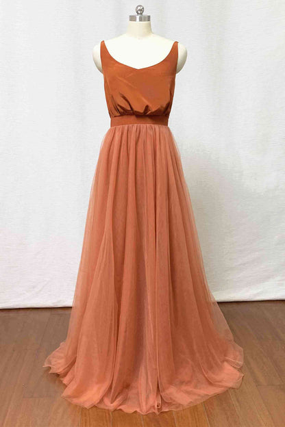 Burnt Orange Scoop Neck Bridesmaid Dress VMB74