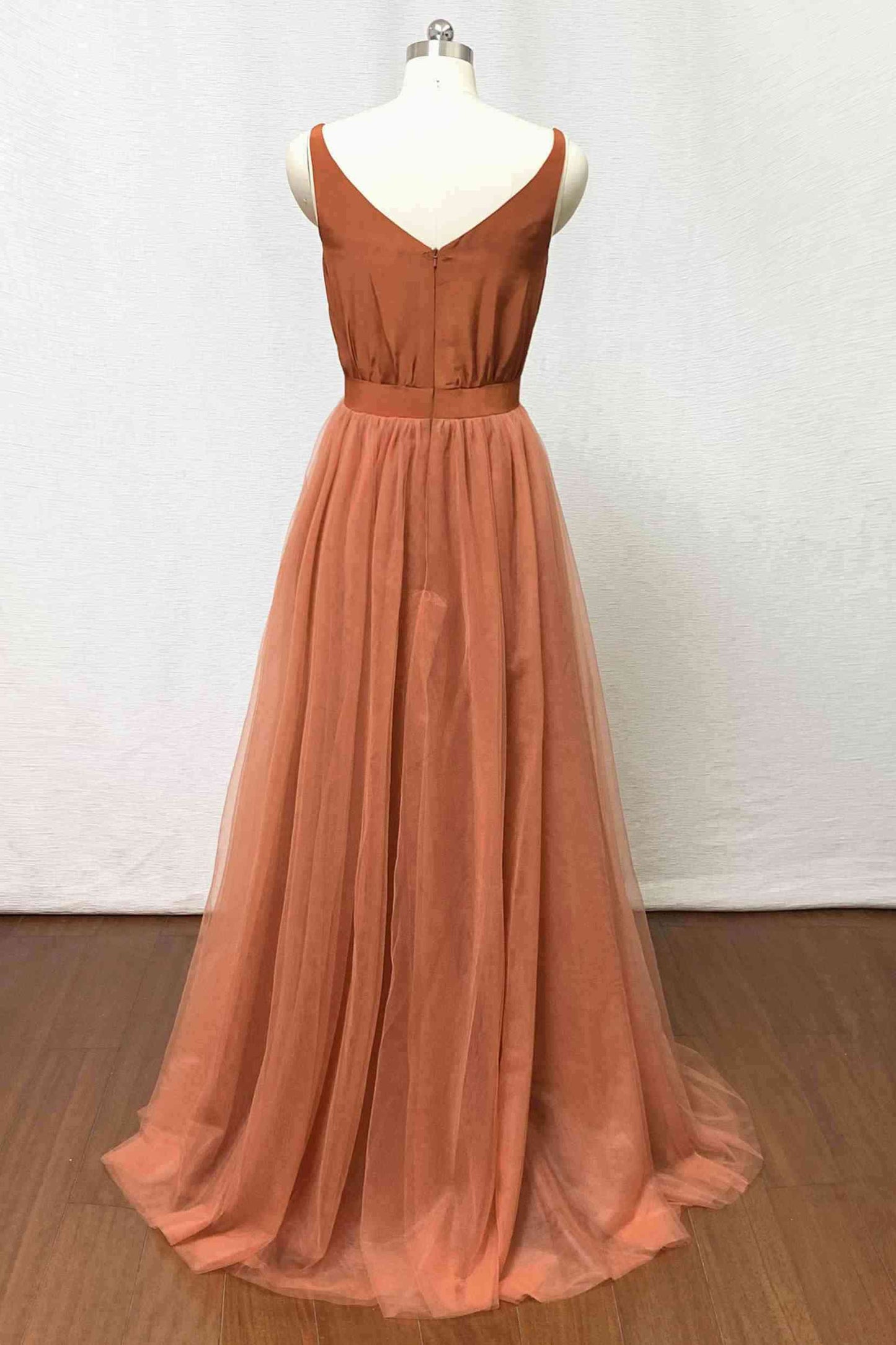 Burnt Orange Scoop Neck Bridesmaid Dress VMB74
