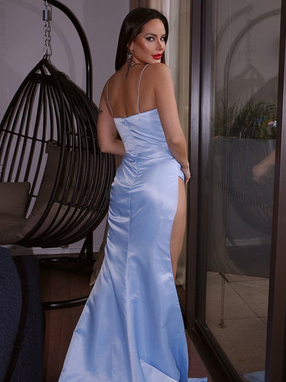 Column Satin Ruched Prom Dresses VMP128
