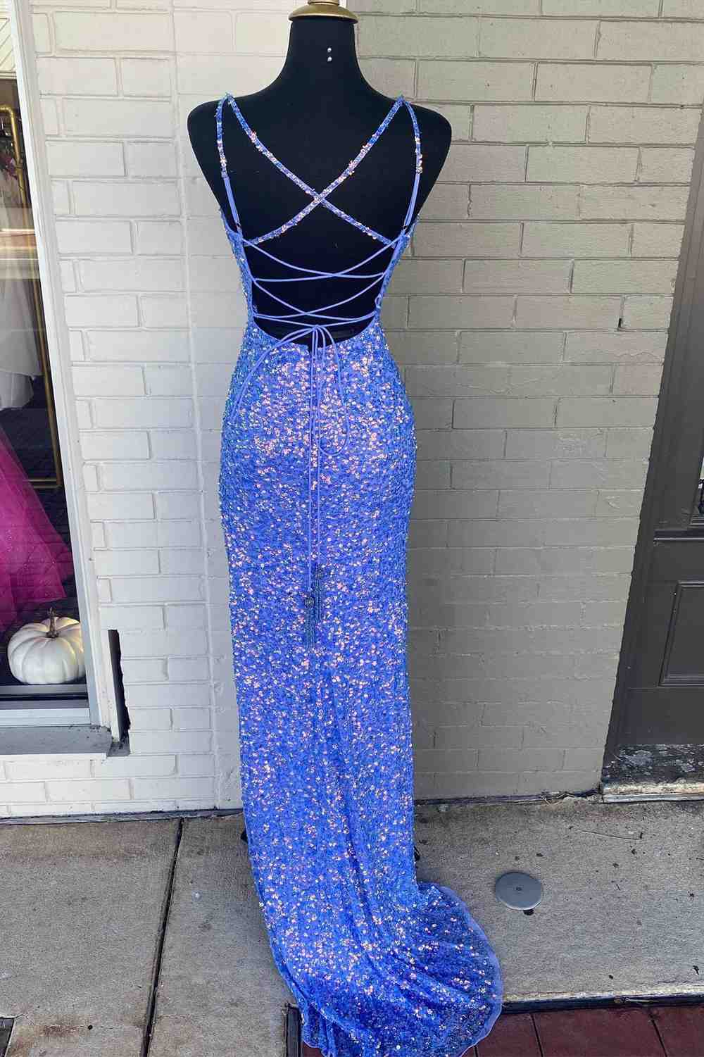 Criss Cross Back Periwinkle Prom Dress With High Slit VMP113
