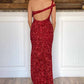 Hot Pink Sequins Prom Dress With One Shoulder VMP115