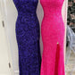 Hot Pink Sequins Prom Dress With One Shoulder VMP115