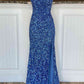 Hot Pink Sequins Prom Dress With One Shoulder VMP115