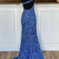 Hot Pink Sequins Prom Dress With One Shoulder VMP115