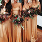 Elegant Spaghetti Strap Gold Chiffon Bridesmaid Dress VMB36