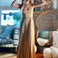 Elegant Spaghetti Strap Gold Chiffon Bridesmaid Dress VMB36