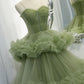 Elegant Straps Pleated Green Tiered Tulle Formal Dress VMP100
