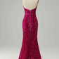 Fuchsia Strapless Sequins Prom Dress With Slit VMP112