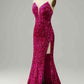 Fuchsia Strapless Sequins Prom Dress With Slit VMP112
