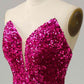 Fuchsia Strapless Sequins Prom Dress With Slit VMP112