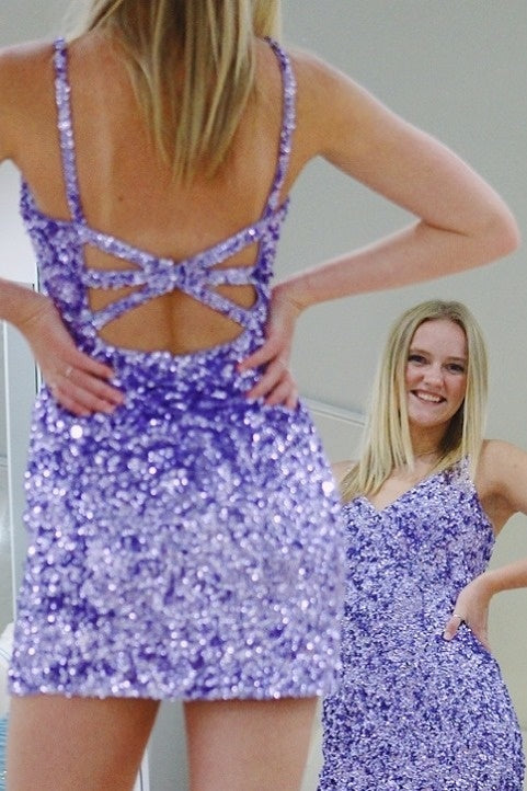 Glitter Lavender Sequined Homecoming Dress VMH28