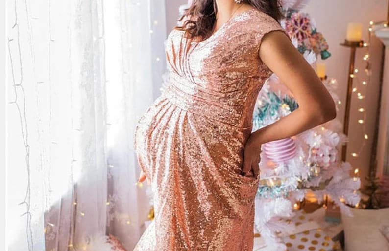 Gold Sequin Maternity Gown Photoshoot