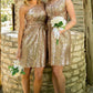 Gold Sequins Short Bridesmaid Dress VMB49