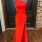 Hot Pink One Shoulder Satin Formal Dress With Slit VMP105