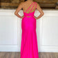Hot Pink One Shoulder Satin Formal Dress With Slit VMP105