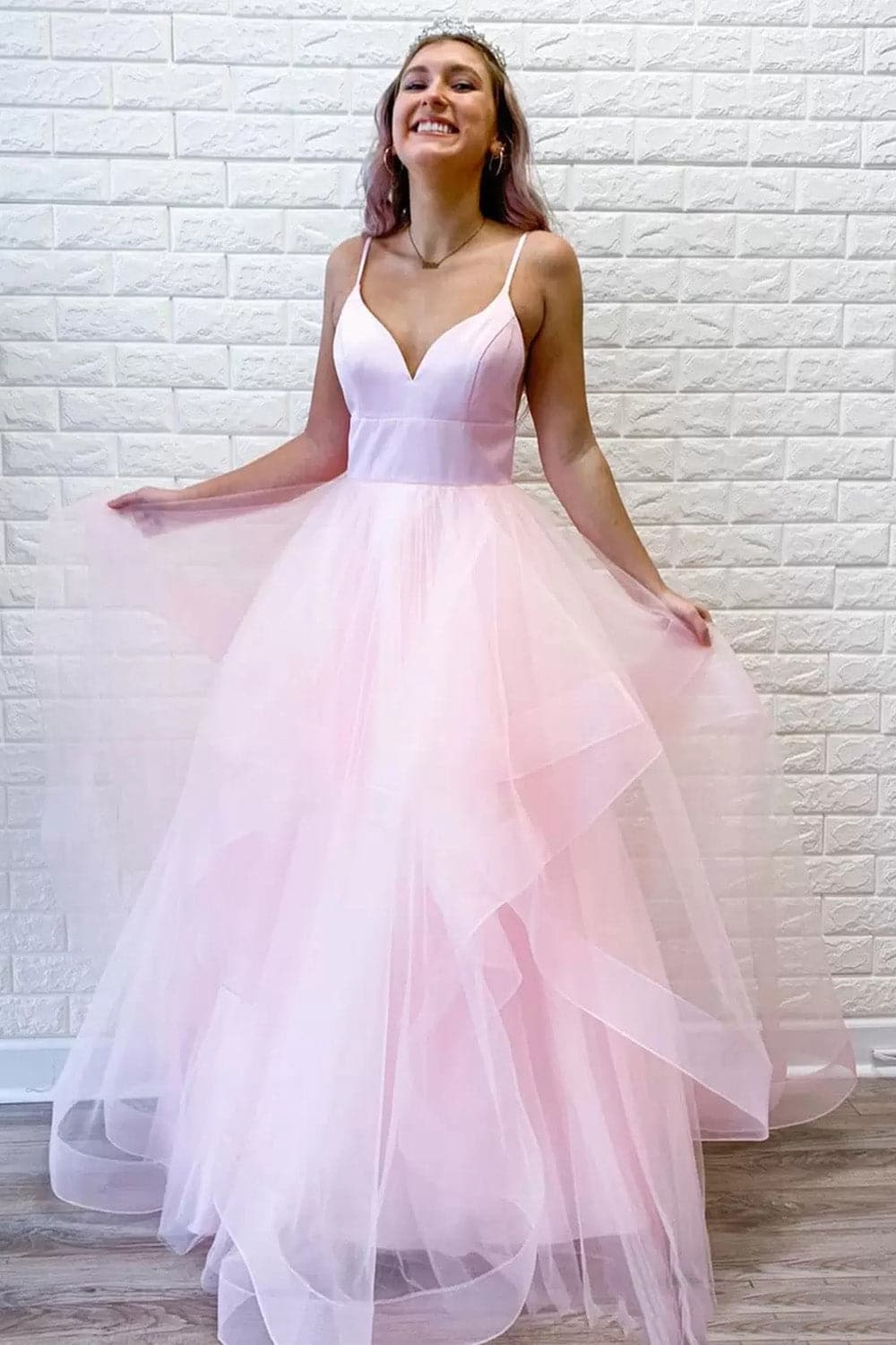 Inspired Prom Dress Ballgown Ruffles Pink Formal Gowns VMP39