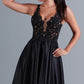 Lace Bodice Long Black A Line Prom Dress VMP75