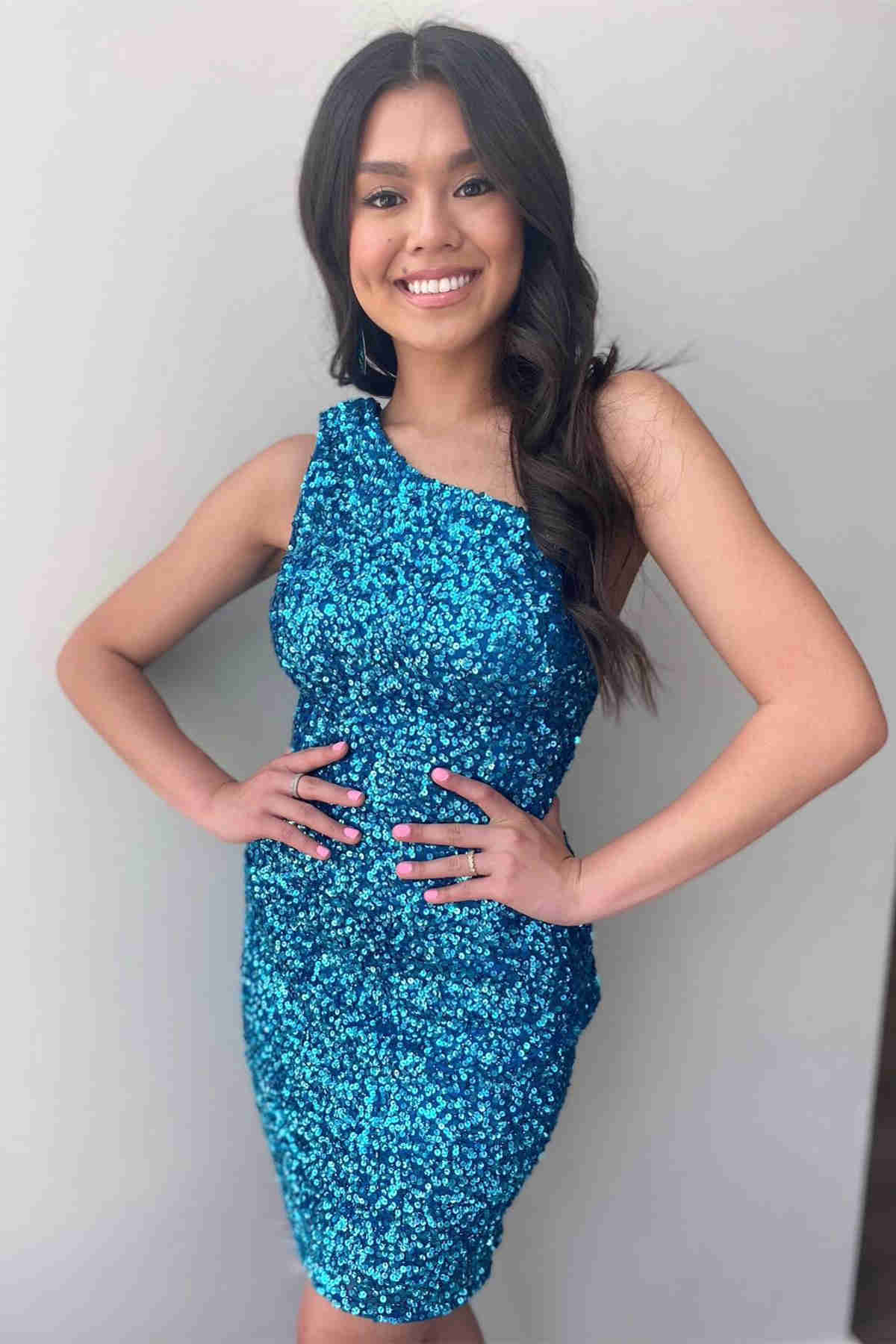 One Shoulder Red Short Homecoming Dress VMH23