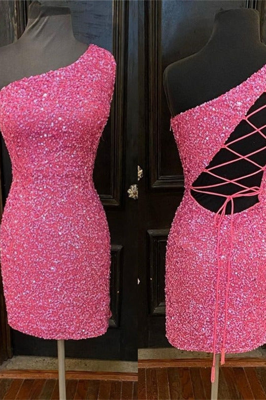 One Shoulder Red Short Homecoming Dress VMH23