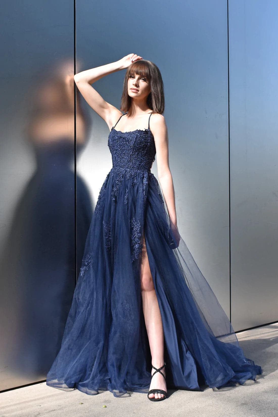 Lace Tulle Long Prom Dress with Split