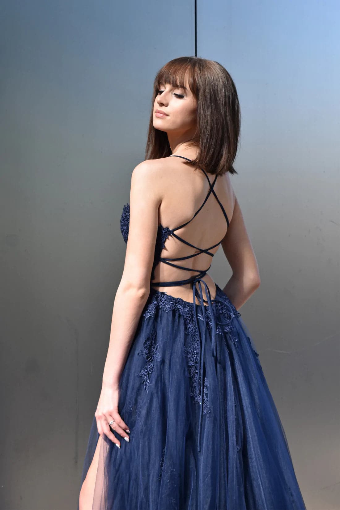 Lace Tulle Long Prom Dress with Split