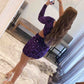 One Shoulder Purple Bodycon Homecoming Dress VMH34