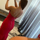 Mermaid High Slit Red Satin Prom Dress VMP114