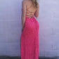 Mermaid Hot Pink Sequined Pom Dress with Slit VMP92