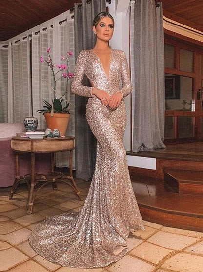 Mermaid Sequins Long Prom Dresses VMP22