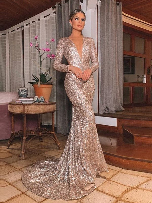 Mermaid Sequins Long Prom Dresses VMP22