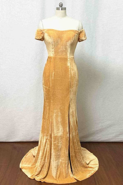 Gold Mermaid Velvet Bridesmaid Dress  VMB72