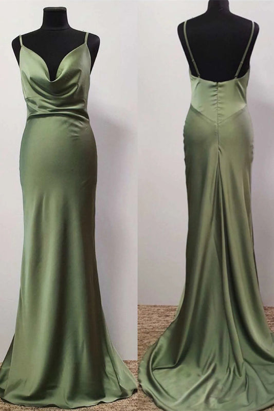 Olive Green Cowl Neck Trump Long Prom Dress VMP107