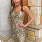 Long Sleeve Sequined Hot Pink Homecoming Dress VMH18