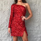 Long Sleeve Sequined Hot Pink Homecoming Dress VMH18
