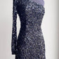 Long Sleeve Sequined Hot Pink Homecoming Dress VMH18