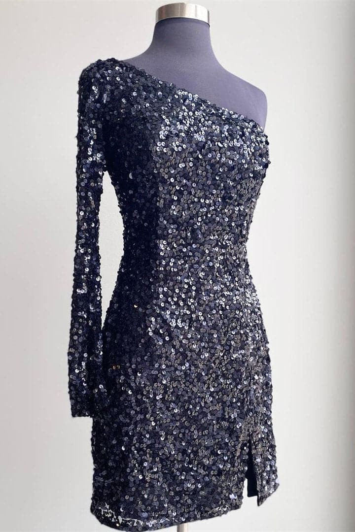 one shoulder sequin bodycon dress
