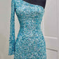 Long Sleeve Sequined Hot Pink Homecoming Dress VMH18