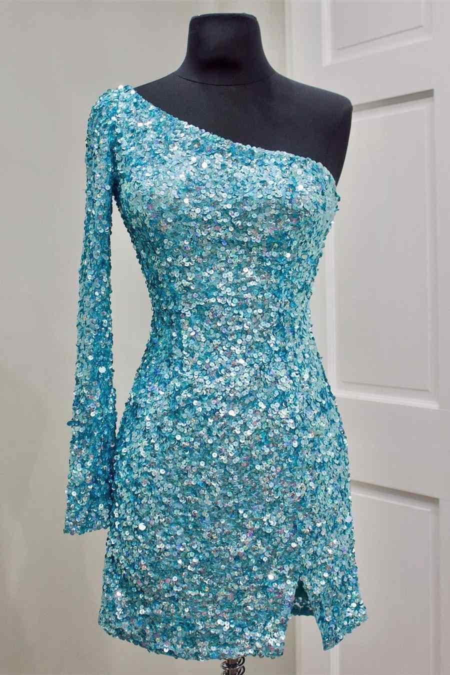 one shoulder sequin bodycon dress