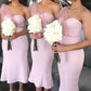 Pink Tea Length Mermaid Bridesmaid Dress VMB64