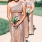 One Shoulder Rose Gold Sequins Bridesmaid Dress VMB39